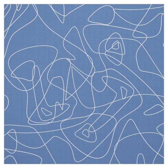White abstract doodles on light blue background fabric (Swatch)