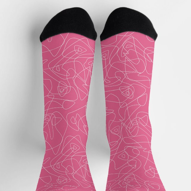 White abstract doodles on pink background socks (Top)