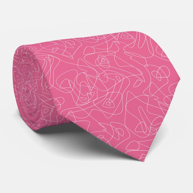 White abstract doodles on pink background tie (Rolled)