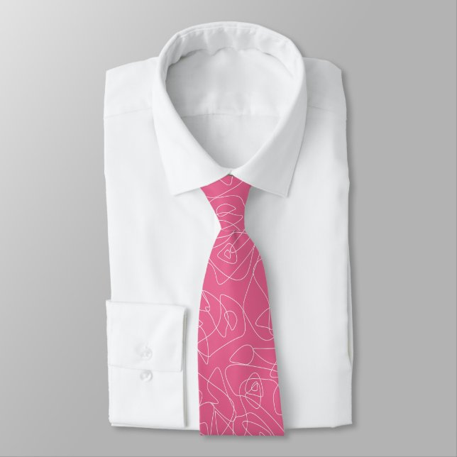 White abstract doodles on pink background tie (Tied)