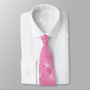White abstract leaves on pink background tie