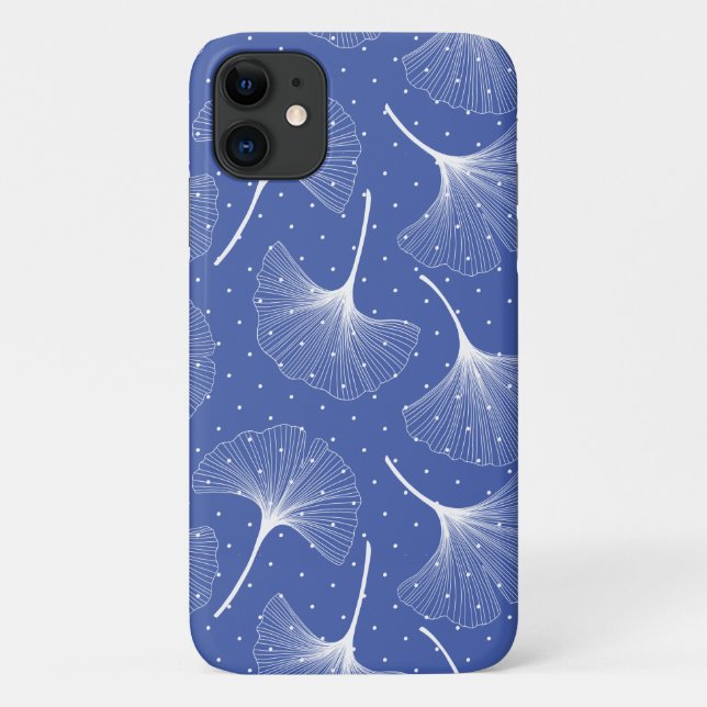 White abstract leaves pattern on blue Case-Mate iPhone case (Back)