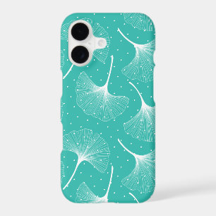 White abstract leaves pattern on mint-green
