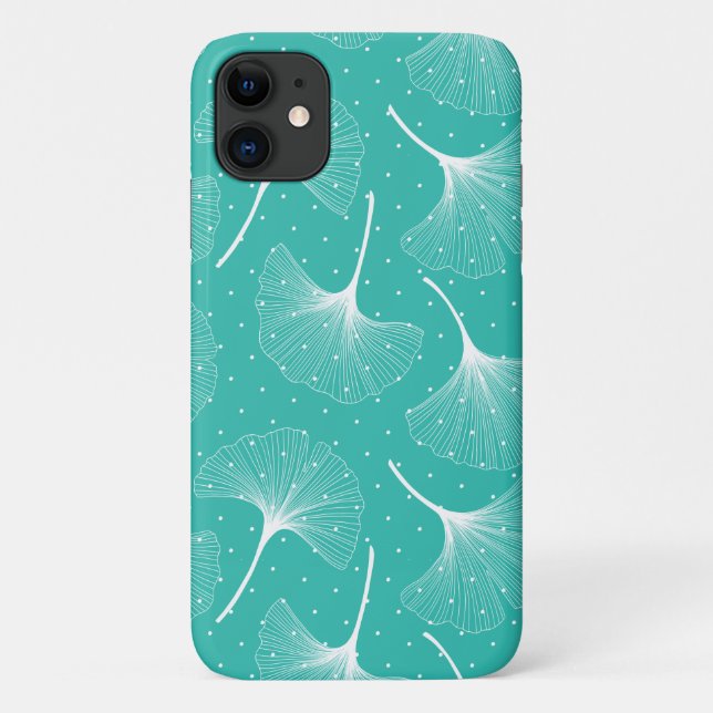 White abstract leaves pattern on mint-green Case-Mate iPhone case (Back)