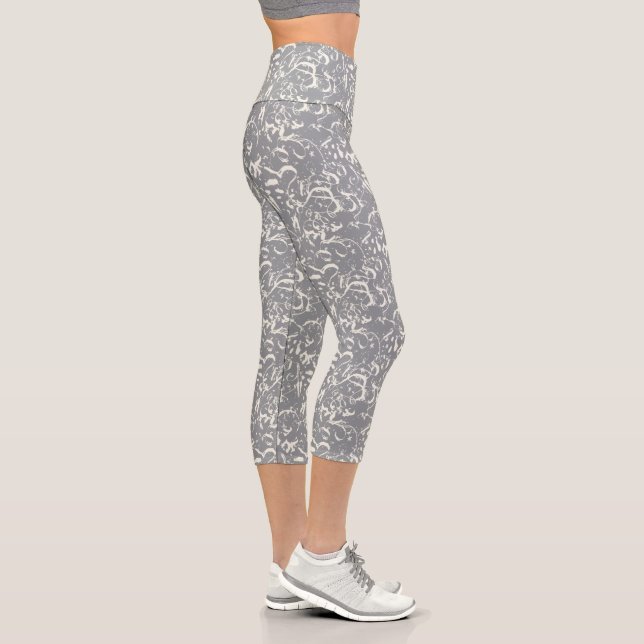 White Abstract On Grey Capris (Right)