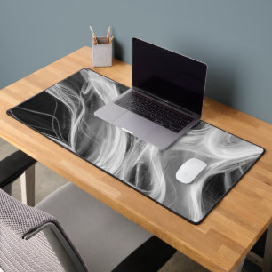 White Abstract Smoke Swirl Desk Mat