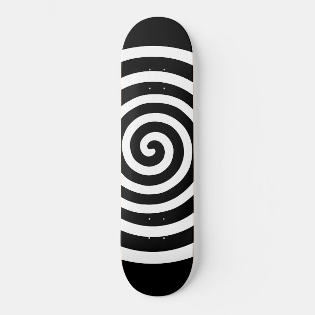 White Abstract Spiral Circle on Black Skateboard (Front)