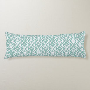 White Abstract Spiral Circles on Teal Body Cushion