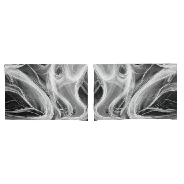 White Abstract Swirling Smoke Design On Black Pillowcase (Front-Set)