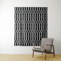 White Abstract Wavy Geometric Pattern on Black