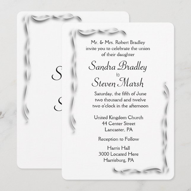 White Accent Wedding Invitation 5"x 7" (Front/Back)