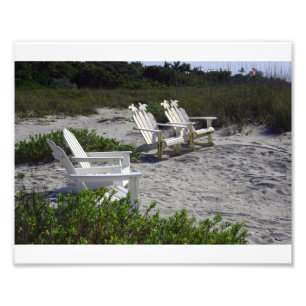 White Adirondack Chairs on Beach Photo Print