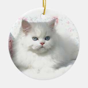 White Adorable Persian Cat Ceramic Tree Decoration