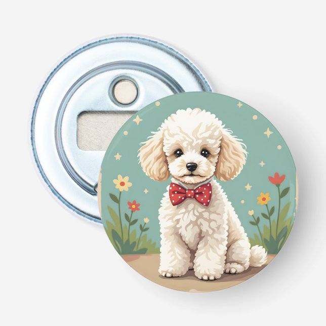 White adorable poodle with bow tie bottle opener (Front)