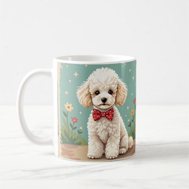 White adorable poodle with bow tie coffee mug (Left)