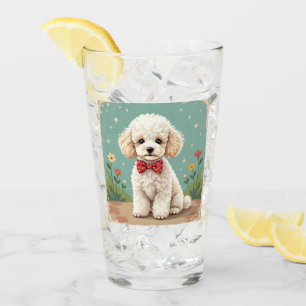 White adorable poodle with bow tie glass