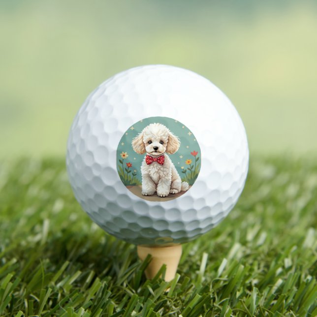 White adorable poodle with bow tie golf balls (Insitu Tee)