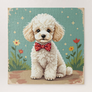 White adorable poodle with bow tie jigsaw puzzle