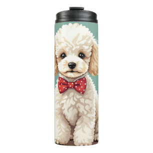 White adorable poodle with bow tie thermal tumbler