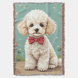 White adorable poodle with bow tie throw blanket