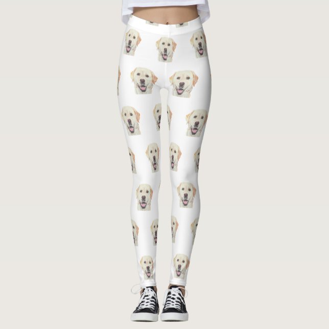 White Adorable Yellow Labrador Retriever Leggings (Front)