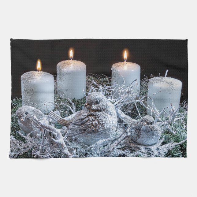 White Advent Wreath Tea Towel (Horizontal)