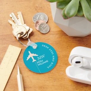 White Aeroplane with Name on Azure Key Ring