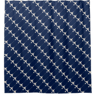 white aeroplanes on blue pattern for pilots - plan shower curtain