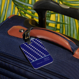 White Aeroplanes with name & initials, elegant blu Luggage Tag