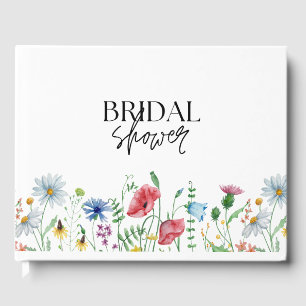 White Aesthetic Wildflowers Bridal Shower  Guest Book