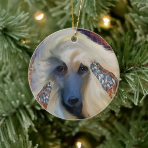 White Afghan Hound Ceramic Tree Decoration