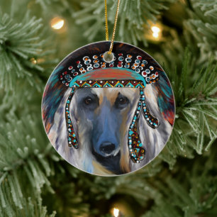 White Afghan Hound  Ceramic Tree Decoration