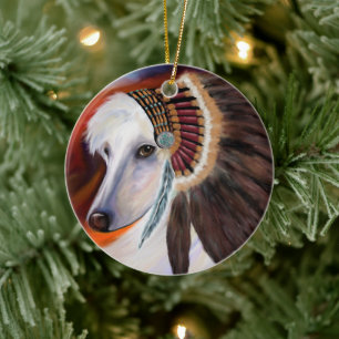 White Afghan Hound Ceramic Tree Decoration
