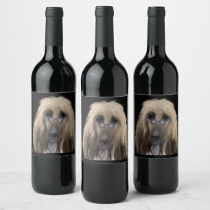 White Afghan Hound Wine Label
