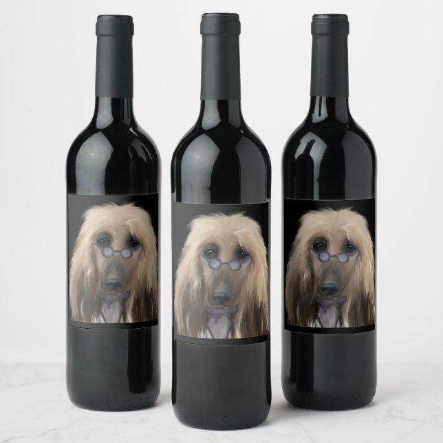 White Afghan Hound    Wine Label (Bottles)