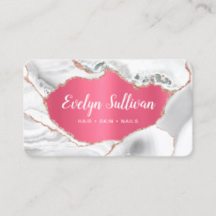 White Agate Faux Pink Foil business card