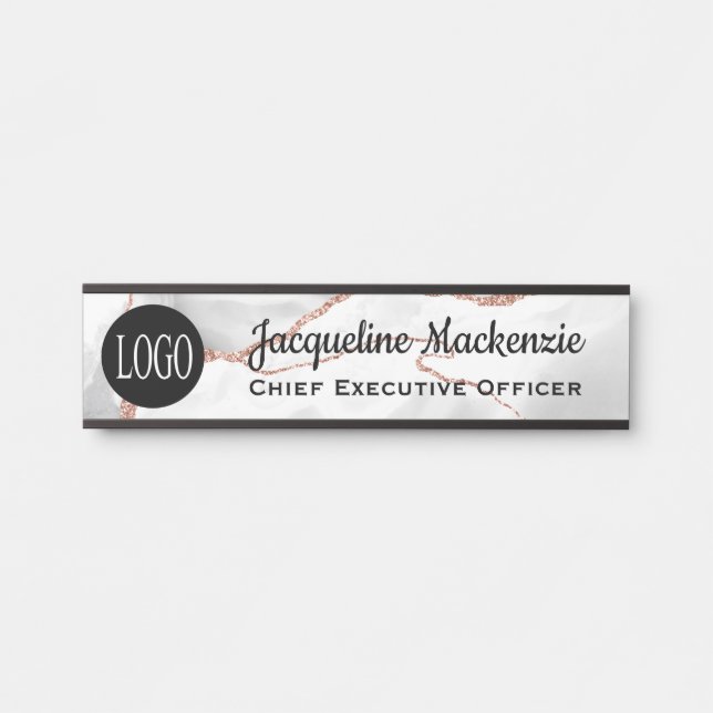 White Agate Rose Gold Office Door Sign Signs (Front)