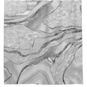 White Agate Silver Glitter Glam #1 (Faux Glitter) Shower Curtain