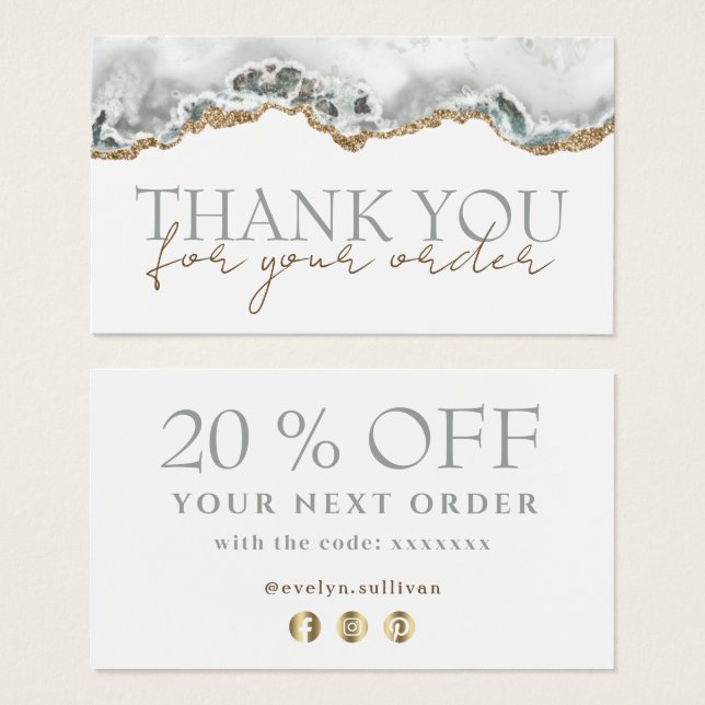 White agate thank you discount card (Front & Back)