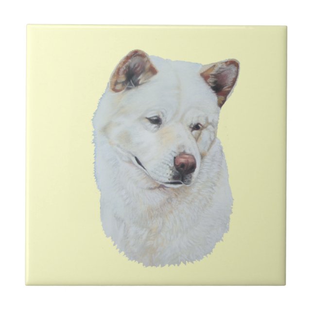 White akita realist dog portrait art tile (Front)