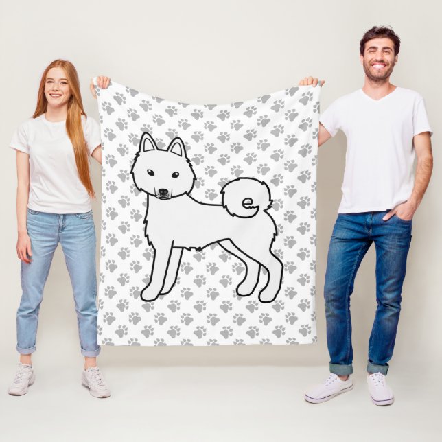 White Alaskan Klee Kai Cute Dog & Paws Fleece Blanket (In Situ)