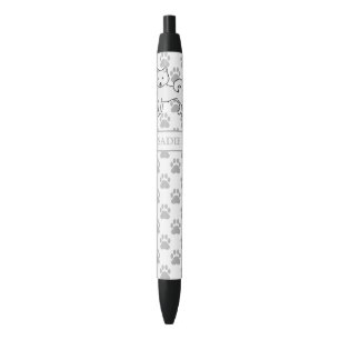 White Alaskan Malamute Cartoon Dog & Custom Name Black Ink Pen