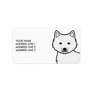 White Alaskan Malamute Cartoon Dog & Custom Text Label