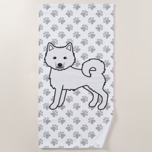 White Alaskan Malamute Cute Cartoon Dog Beach Towel