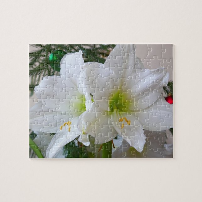 White Amaryllis and Christmas Tree Jigsaw Puzzle (Horizontal)