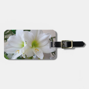 White Amaryllis and Christmas Tree Luggage Tag