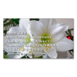 White Amaryllis and Christmas Tree Magnetic Business Card
