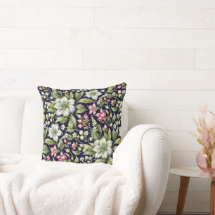 White Amaryllis and Pinks on Navy Cushion