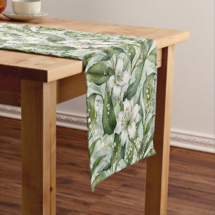 White Amaryllis and Snowdrops Wintry Throw Pillow Short Table Runner