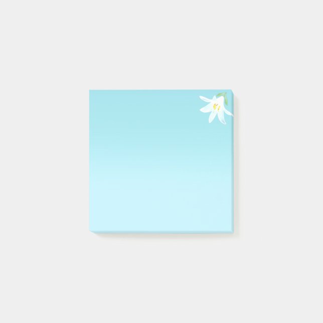 White Amaryllis Flower on Light Blue Post-it Notes (Front)